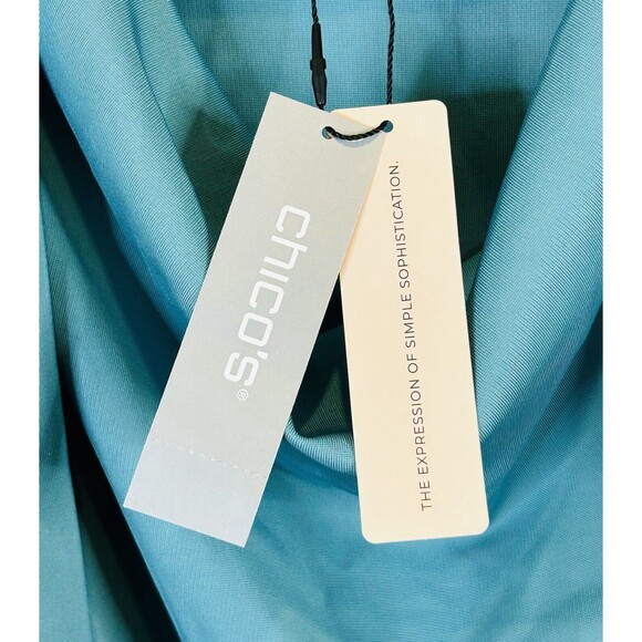 NWT Chico's Black Label Cowl Neck Top Dressy Shirt Tunic Tie Neck Bow Blue Large - Picture 8 of 11